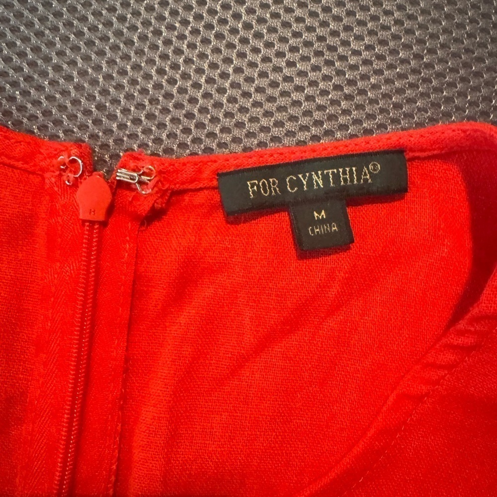 For Cynthia Linen/Viscose Blend Size Medium Red Maxi Dress - Picture 6 of 9